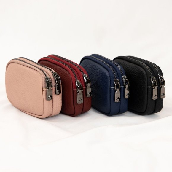 Genuine leather double zipper coin purse - Picture 1 of 13